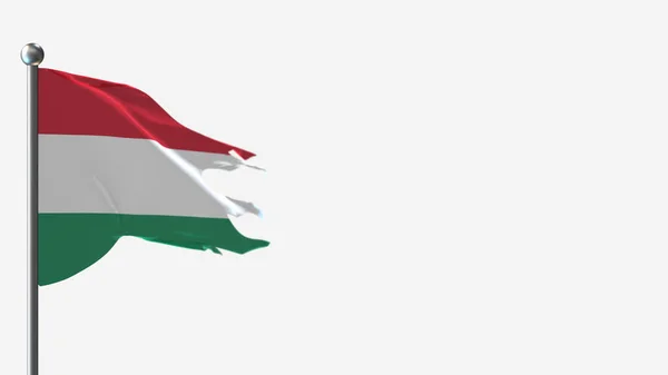 Magyarország 3d rongyos hullámzó zászló illusztráció a zászlórúdon. — Stock Fotó