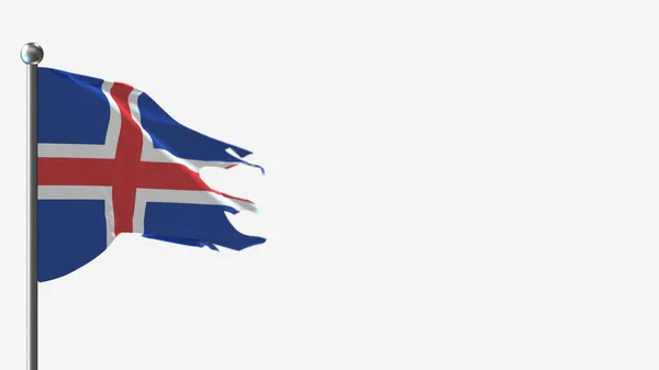 Исландская трёхмерная порванная иллюстрация флага на флагштоке . — стоковое фото