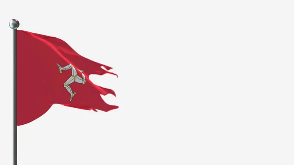 Isle Of Man 3D tattered waving flag illustration on Flagpole. — Stock Photo, Image