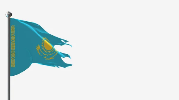 Kazachstán 3d potrhané mávání vlajky ilustrace na stožáru. — Stock fotografie