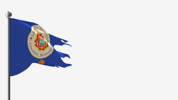 Lancaster Pennsylvania 3D frantumato sventolando bandiera illustrazione su Flagpole . — Foto Stock