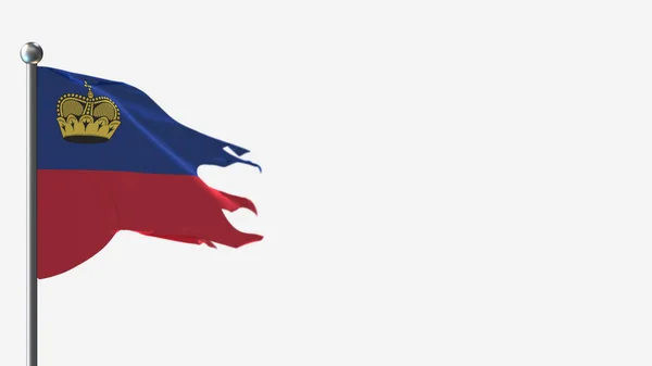 Liechtenstein 3d verscheurd wapperen vlag illustratie op vlaggenmast. — Stockfoto