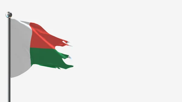 Madagascar 3D tattered waving flag illustration on Flagpole. — Stock Photo, Image