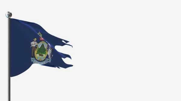 Maine 3d splittrad viftande flagga illustration på flaggstången. — Stockfoto