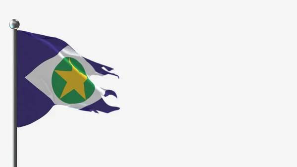 Mato Grosso 3D-s megrongálódott lengő zászló illusztráció a zászlórúdon. — Stock Fotó