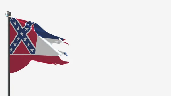 Mississippi 3d gescheurd zwaaien vlag illustratie op vlaggenmast. — Stockfoto