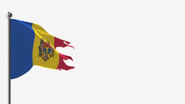 Moldavia Ilustración de bandera de ondulación en 3D andrajosa en asta de bandera . — Foto de Stock