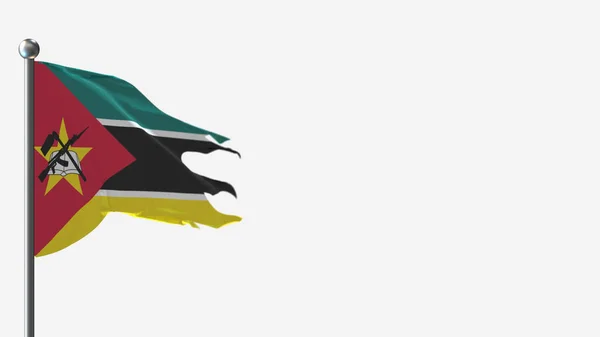 Мозамбік 3d розбитий намащеним ілюстрацією прапора на Флагполі. — стокове фото