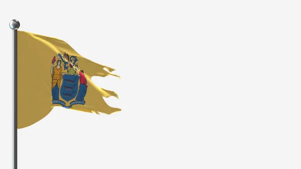 New Jersey 3d potrhaný mávání vlajky ilustrace na stožár. — Stock fotografie