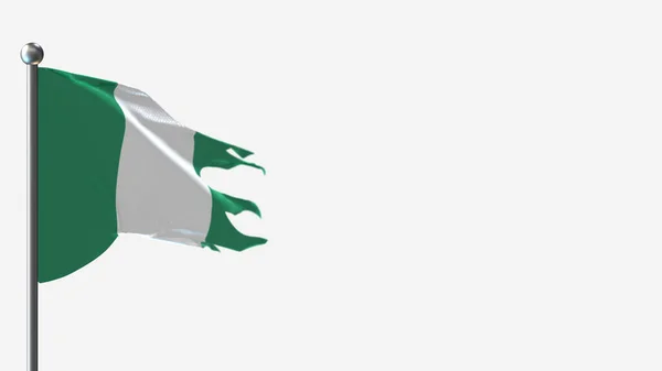 Nigeria 3D zerfleddert schwenkende Flagge Illustration auf Fahnenmast. — Stockfoto