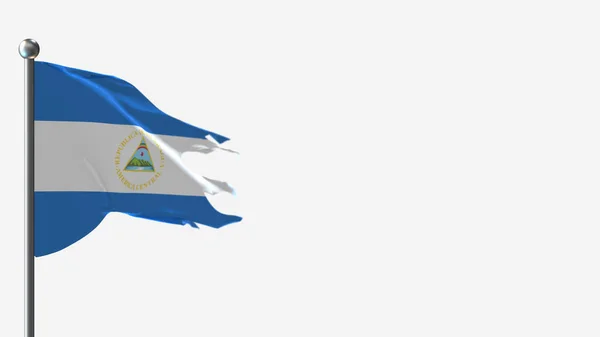 Nicaragua 3d splittrad viftande flagga illustration på flaggstången. — Stockfoto