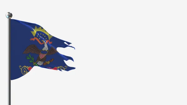 Dakota Północna 3d postrzępiona flaga ilustracji na Flagpole. — Zdjęcie stockowe