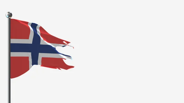 Норвегія 3d tattered розмахуючи прапором ілюстрація на Флагполі. — стокове фото