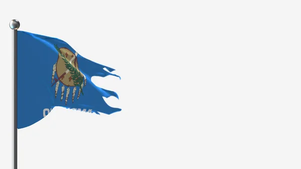 Oklahoma 3D tattered waving flag illustration on Flagpole. — Stock Photo, Image