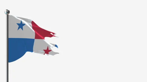 Bandera de Panamá 3D andrajosa ondeando ilustración en Flagpole . — Foto de Stock