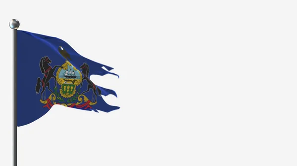 Pennsylvania 3d gescheurd zwaaien vlag illustratie op vlaggenmast. — Stockfoto