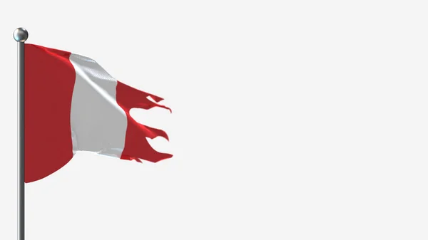 Peru 3d rongyos integető zászló illusztráció a zászlórúdon. — Stock Fotó