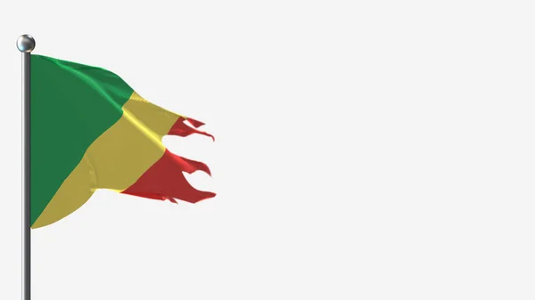 Republic Of Congo 3D tattered waving flag illustration on Flagpole. — Stock Photo, Image