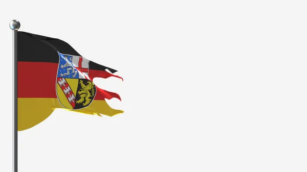 Saarland 3D esfarrapado acenando ilustração bandeira em Flagpole . — Fotografia de Stock
