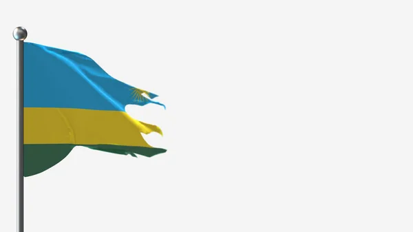 Ρουάντα 3d tattered κυματίζει σημαία εικονογράφηση στο Flagpole. — Φωτογραφία Αρχείου