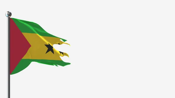 Σάο Τομέ και Πρίνσιπε 3d tattered κυματίζει σημαία εικονογράφηση στο Flagpole. — Φωτογραφία Αρχείου