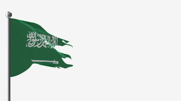 Saudi arabien 3d zerfleddert schwenken flagge illustration auf flaggenmast. — Stockfoto