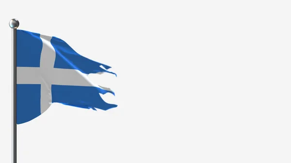 Shetland 3d splittrad viftande flagga illustration på flaggstången. — Stockfoto