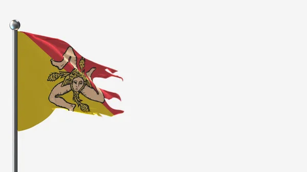 Sicílie 3D trhaný mávání vlajky ilustrace na stožár. — Stock fotografie