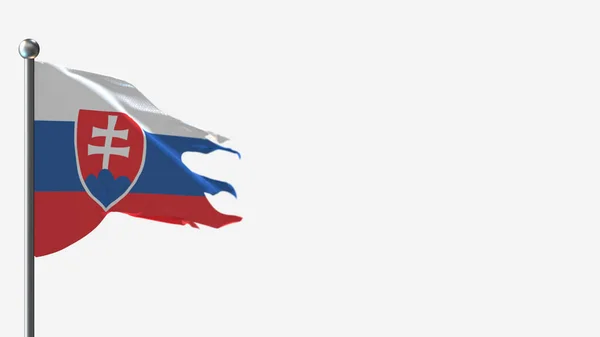 Slowakije 3d gescheurd zwaaien vlag illustratie op vlaggenmast. — Stockfoto