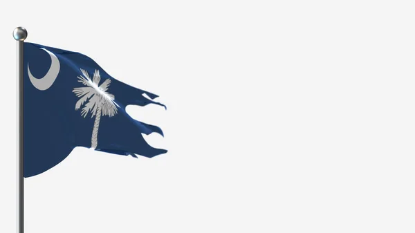 South Carolina 3D splittrad viftande flagga illustration på flaggstången. — Stockfoto