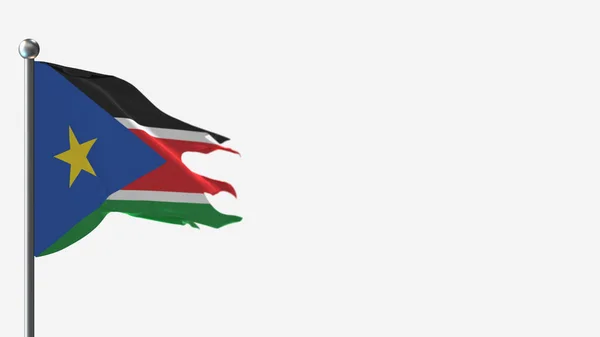 South Sudan 3d tatbroken waving flag illustration on Flagpole. — 图库照片