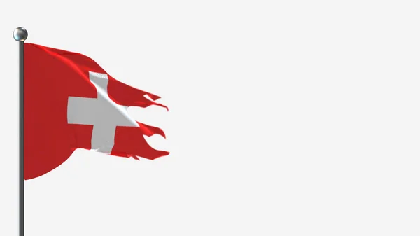 Suiza 3D jirones ondeando bandera ilustración en el asta de la bandera . —  Fotos de Stock