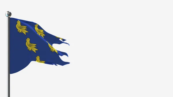 Sussex 3D jirones ondeando bandera ilustración en el asta de la bandera . —  Fotos de Stock