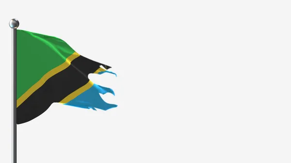 Tanzania 3D frantumato sventolando bandiera illustrazione su Flagpole . — Foto Stock