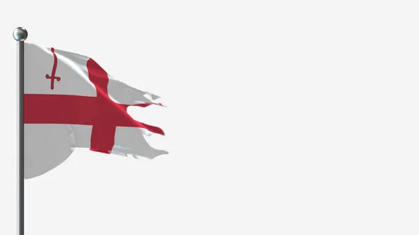 Die Stadt London 3d zerfledderte Flaggen schwenkende Illustration auf Fahnenmast. — Stockfoto