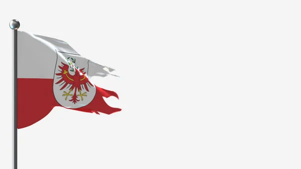 Tyrol 3d postrzępiony flaga ilustracja na Flagpole. — Zdjęcie stockowe