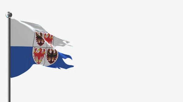Trentino-Zuid-Tirol 3d gescheurd wapperen vlag illustratie op vlaggenmast. — Stockfoto