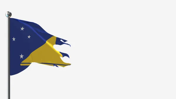 Tokelau 3D tattered waving flag illustration on Flagpole. — Stock Photo, Image