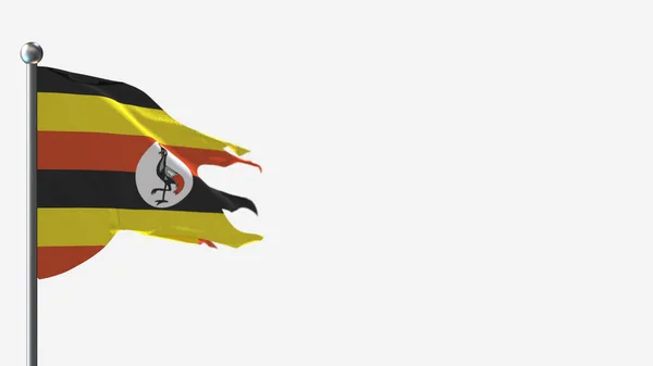 Uganda 3D zerfledderte Flaggen schwenken Illustration auf Fahnenmast. — Stockfoto