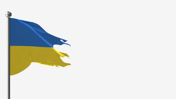 Ukraine 3D tattered waving flag illustration on Flagpole. — Stock Photo, Image