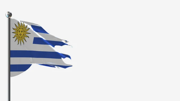 Uruguay 3D tattered waving flag illustration on Flagpole. — Stock Photo, Image