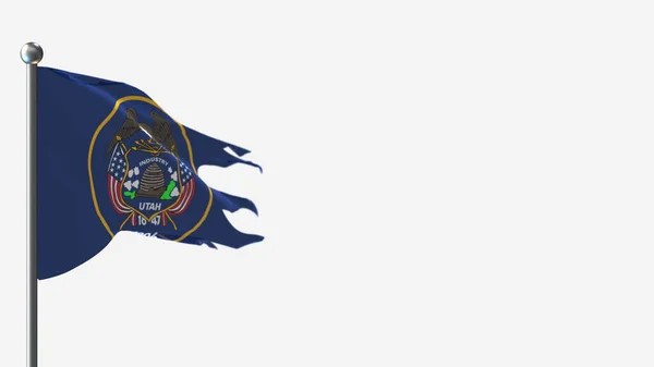Utah 3d rongyos integető zászló illusztráció a zászlórúd. — Stock Fotó
