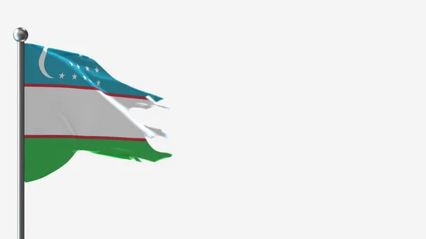 Oezbekistan 3d wankelde zwaaiende vlag illustratie op vlaggenmast. — Stockfoto