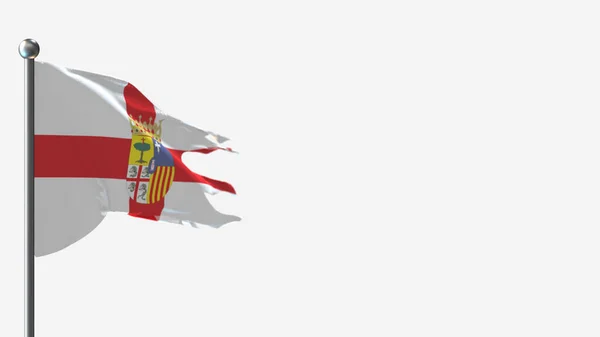 Zaragoza 3d tattered κυματίζει σημαία εικονογράφηση στο Flagpole. — Φωτογραφία Αρχείου