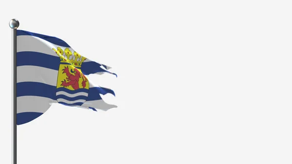 Zeeland 3D despedaçado acenando ilustração bandeira em Flagpole . — Fotografia de Stock