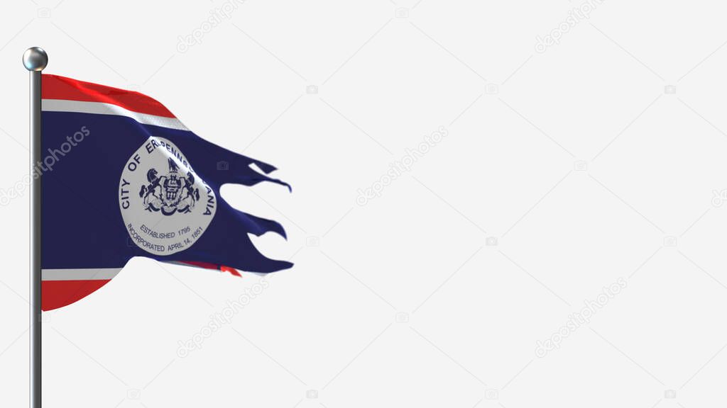 Erie Pennsylvania 3D tattered waving flag illustration on Flagpole.