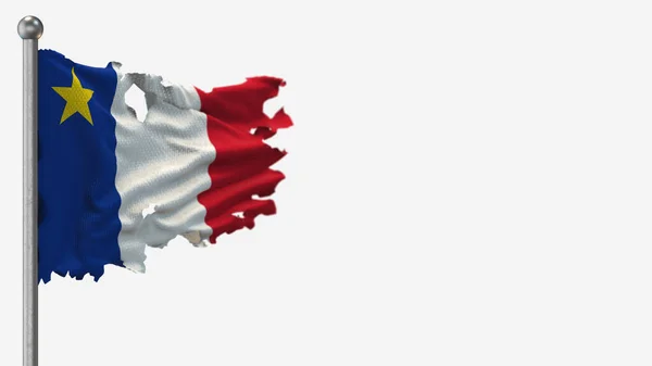 Acadia 3d zerfledderte schwenkende Flagge Illustration auf Fahnenmast. — Stockfoto