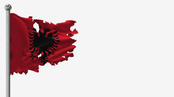 Albania 3d postrzępiona flaga machająca ilustracją na Flagpole. — Zdjęcie stockowe