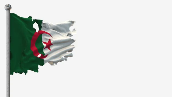 Algéria 3d megrongált hullámzó zászló illusztráció zászlórúdra. — Stock Fotó