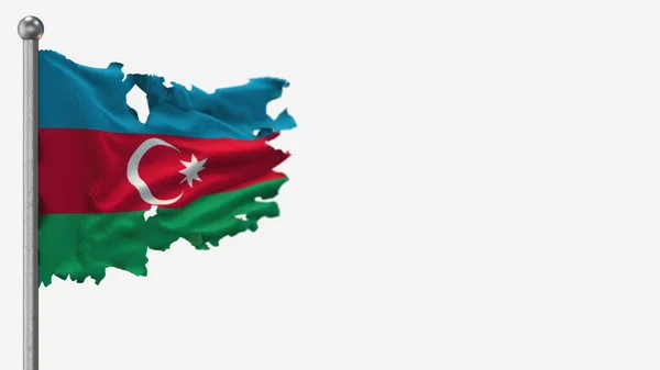 Azerbajdzsán 3d megrongálódott lengő zászló illusztráció a zászlórúdon. — Stock Fotó